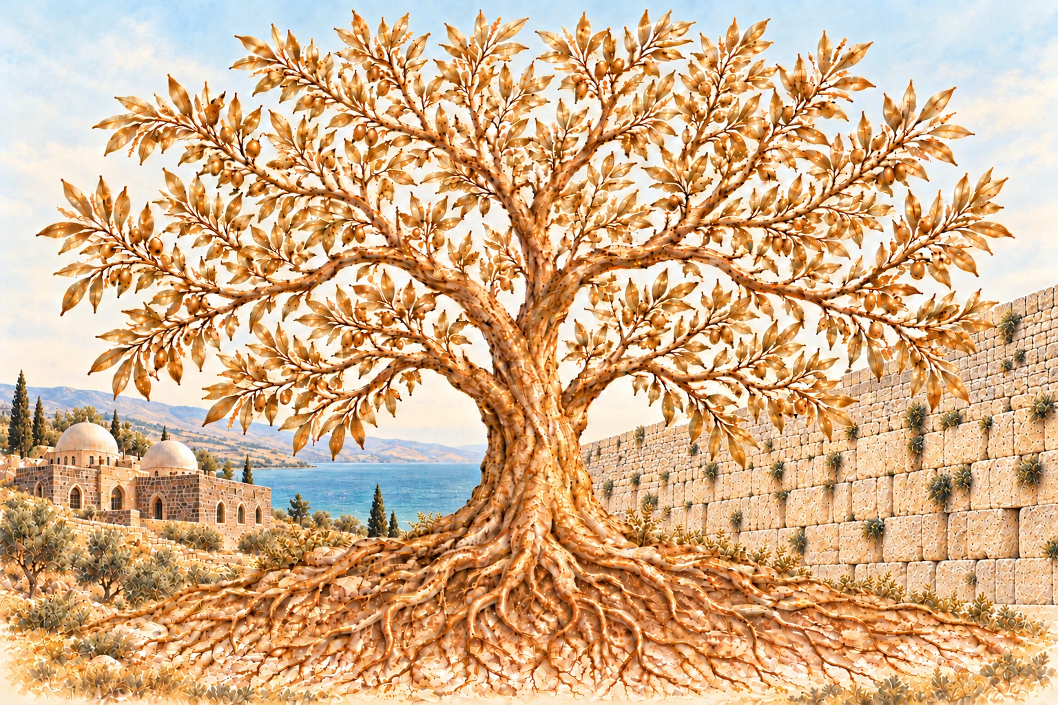 Golden heritage tree with Rabbi Meir Baal Haness and Yerushalayim